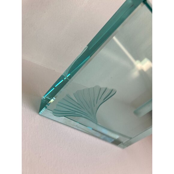 Stephen Schlanser Crystal Glass Etched Ginkgo Leaf 5” Ikebana Vase Signed 1999 - Picture 6 of 14